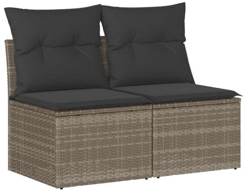 vidaXL 2-TLG. Garten-Sofagarnitur mit Kissen Grau Poly Rattan Akazie
