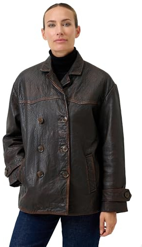 RICANO Oceane Damen Lederjacke Vintage-Stil-Oversized, Zweireiher, Lamm Nappa Leder