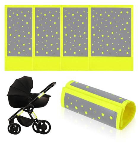 5 Stück Reflektoren Kinderwagen – Universal Reflektor Kinderwagenmit Klettverschluss für Buggy, Fahrräder, Anhänger und mehr, Meteor Motiv, Neon Gelb Neon Yellow