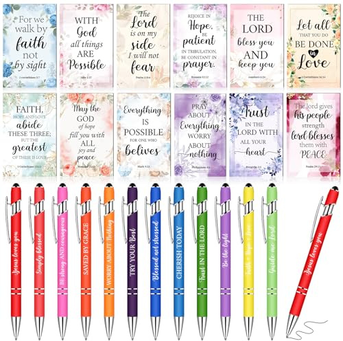 ULELE 24Pcs Bible Pens Notepads Gift Set Christian Gifts Bulk Christian Spiral Notebook Bible Ballpoint Pen Bible Verse Notepads Floral Motivational Scripture Journal Inspirational for Church Teacher