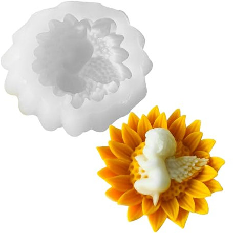TheStriven Moule en silicone 3D en forme d'ange pour bébé - Moule en silicone - Moules de coulage de Pâques - Moule à bougie 3D - Moule à bougie en forme de fleur - Moules en plâtre à couler (B)