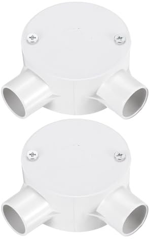 sourcing map 2Pcs PVC Conduit Box Junction Box 90° 2 Way 20mm with Cover, M4 Screws for Home Hose Electrical Conduit Electronic Projects