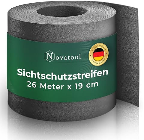 Novatool Premium PP 26m Rolle Sichtschutzstreifen für Doppelstabmattenzaun Anthrazit für 10 Reihen, 1,1 mm extra stabil UV-Beständigkeit Metallzaun Sichtschutzstreifen Zaunelemente Sichtschutz Zaun
