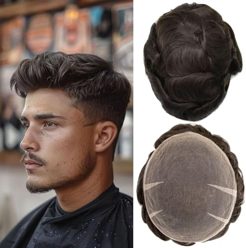 Ehairc Haar System für Männer Voll Schweizer Spitze Toupet für Männer 100% Echthaar Atmungsaktiv Herren Toupet Haaransatz Bleichen Knoten Natürliche 90% Dichte8X10“（#2）