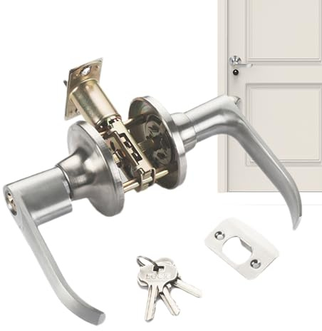 Door Lock | Ball Door Handle Lock Set - Handle Interior Bedroom Room Bathroom Three-Bar - with 3 Keys for- Home