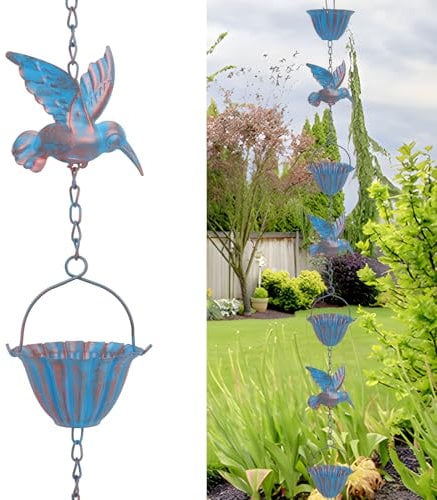 8FT Rain Chain,2.4m Metal Bird Rain Chains for Outside,Hanging Rain Chain Drainer,Hummingbird Kettle Rain Chain for Gutters, Rustproof Decorative Rain Catchers for Gutter Drainage Home Decor (8FT)