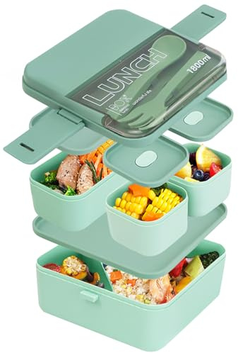 DIBALIYI 1800ml Lunch Box, 2 Layer 5 Compartments Bento Box | Large Capacity Lunchbox with Utensils, Leak Proof Food Container for Adults School Office