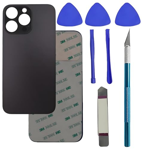 Ersatz‑Hinterglas für iPhone 14 Pro Max, Kleber, Reparaturset, Raum‑Schwarz | Ersatz‑Glasabdeckung für iPhone 14 Pro Max mit vormontiertem Kleber und Werkzeugen zur Rückseiten‑Reparatur (RAUM‑SCHWARZ)