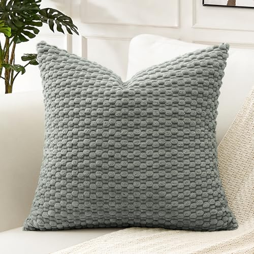 Artscope Kissenbezug Kordsamt Cord Körnig Zierkissenbezug 60x60 cm Geometrische Kissenhüllen Weiche Sofakissen Couchkissen für Sofa Schlafzimmer Wohnzimmer Büro Zuhause Dekorative 1er Set, Grau