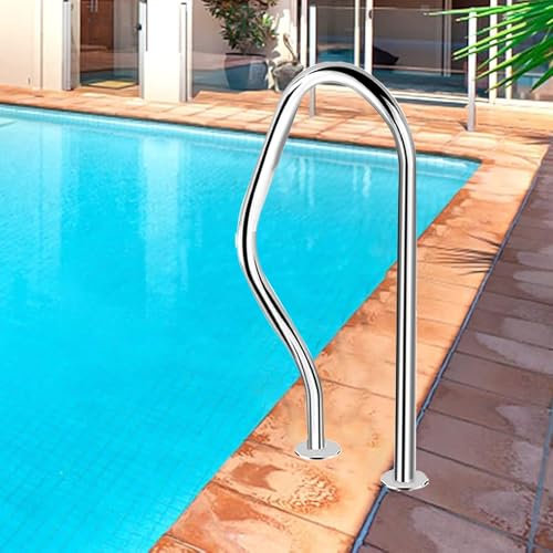 Lanmmraifc Rampe de sécurité en Acier Inoxydable pour Piscine, terrasse, intérieur et extérieur, Rampe d'escalier à 3 Coudes pour Jardin, arrière-Cour et Parcs Aquatiques - Kit Complet