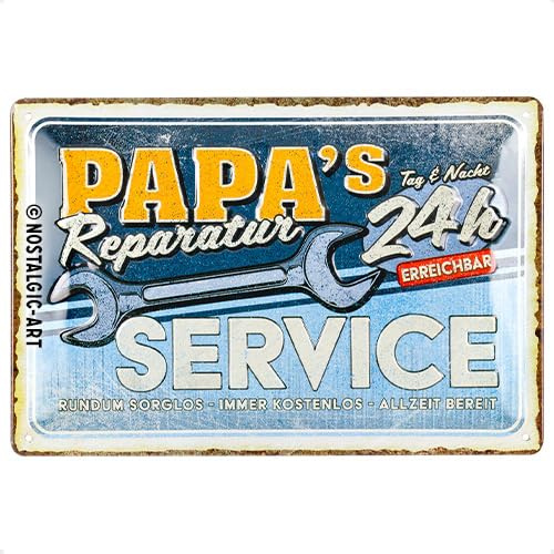 Nostalgic-Art Retro Blechschild, 20 x 30 cm, Papa's Service – Geschenk-Idee für Papa, aus Metall, Werkstatt-Deko im Vintage Design mit Spruch, Blechschilder Sprüche