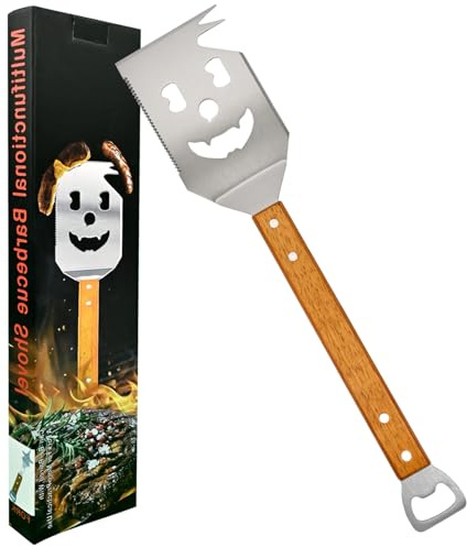 BBQ Grill Tools Set, 17 Inch Stainless Steel Spatula with Bottle Opener, Wooden Handle BBQ Accessories for Outdoor Grilling, Gifts for Men