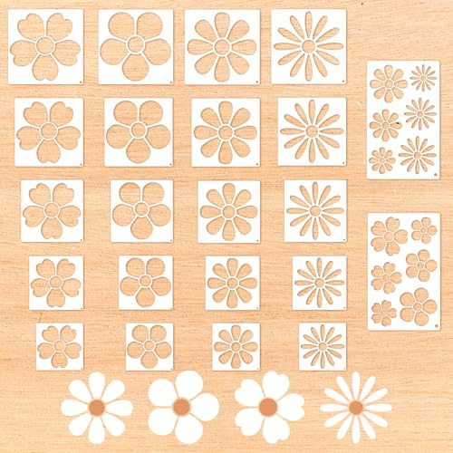 22PCS Large Flower Stencils for Painting, Plastic Reusable Floral Paint Stencils, Floral Daisy Stencil, Spring Flower Stencil for Painting on Crafts, Wood, Wall, Canvas, Furniture, Fabric, Paper, Card