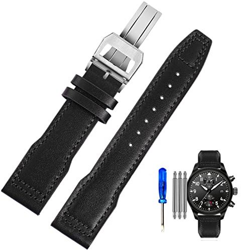 Uhrenarmband aus echtem Leder für IWC Pilots Little Prince Male Mark 18 Big Fly Portugal, weiches, bequemes Armband, 20 mm Armband (Farbe: Braun-Schwarz-K10, Größe: 21 mm)