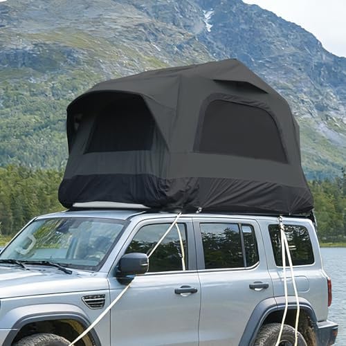 VILLESTON Aufblasbares Dachzelt für Auto und Truck,2 Personen Dachzelt aus Wasserdichtem 300D Gewebe,Winddichtes Design für Outdoor Abenteuer,Schwarzgrau