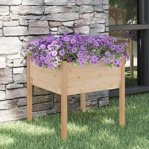 Hoopleep Pflanzkübel 70x70x70 cm, Massivholz Kiefer unbehandelt, großes erhöhtes Beet für Outdoor Garten Pflanzen, Blumen, Gemüse