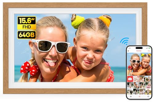 64GB FRAMEO 15,6 Zoll Digitaler Bilderrahmen -1920 * 1082P FHD IPS Touchscreen Digitale Bilderrahmen, Auto Rotation Elektronischer Fotorahmen, Teilen Sie Fotos/Videos Sofort