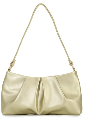 EVEOUT Metallische Clutch Tasche für Damen mit Zwei Kettenriemen,Plissierte Kunstleder Abendtasche Umhängetasche für Party Hochzeit