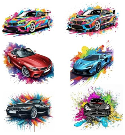 UV DTF Cup Wraps, Sports Car Theme Waterproof Decals for DIY Glass Cups Mug Tumbler, 6 Sheets, 6.4x6.4cm
