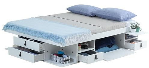 Bett mit Stauraum Bali 180x200 Weiß – Platzwunder für kleine Schlafzimmer mit Bettkasten & Lattenrost – Robustes, stilvolles Funktionsbett für maximalen Stauraum & Komfort – für Ordnungsfans