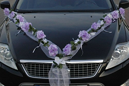 Rosen Girlande Braut Paar Rose Deko Dekoration Autoschmuck Hochzeit Car Auto Wedding ®Auto-schmuck Deko PKW (Rose Orchidee Lila/Reinweiß)