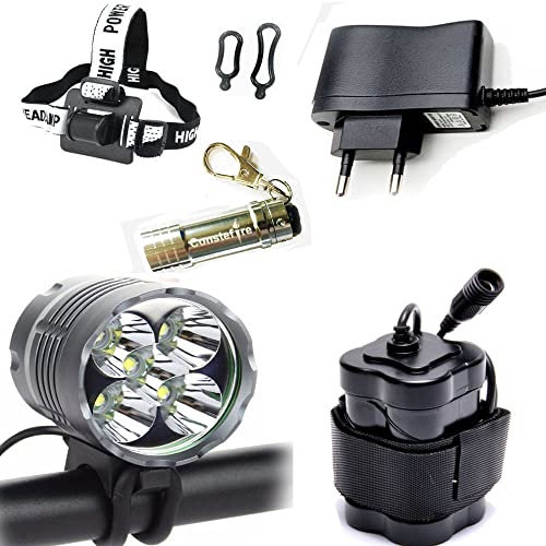 Lumière de vélo, lumière de Bicyclette de 7000(Max.) lumens 5 LED, lumière Avant de vélo de Montagne étanche avec Batterie Rechargeable de 6400 mAh, Phare Avant à 3 Modes (Gris)