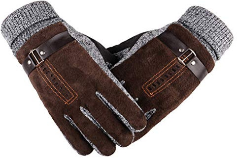 YULOONG Herrenhandschuhe Winter Touchscreen Texting Driving Dickes Wildleder Lederhandschuhe Fleece Futter Braun