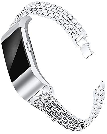 Mtozon Smartwatch Armbänder Kompatibel mit Fitbit Charge 2, Metall Bling Armbänder für Frauen Ersatz Dressy Armband/Armreif für Damen, Silber