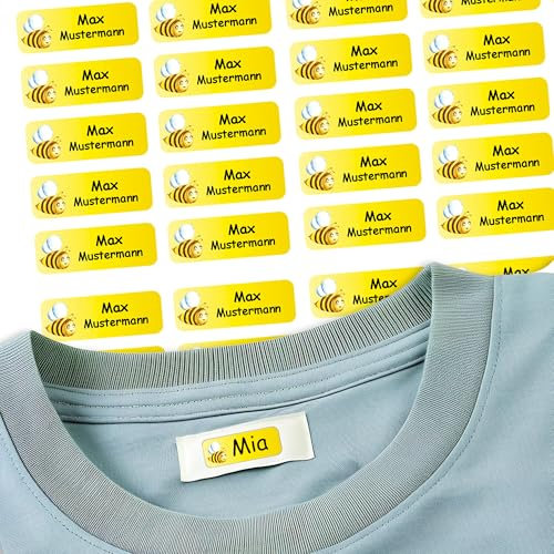 Sunnywall® 37 Selbstklebende Namensschilder & Namensaufkleber für Kleidung & Gegenstände - waschmaschinengeeignet | Ideal für Kinder, Schule und Kita (3,8x1,4 cm) (Biene Hummel 17)