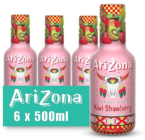AriZona - Cowboy Cocktail Kiwi Fraise - Jus de Fruits 100% Plaisir - Aromatisé et Rafraîchissant - Bouteille PET 500ml - Pack de 6
