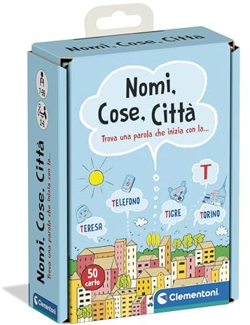 Clementoni - Nomi Cose e Città, Mazzo di 50 Carte su Parole e Categorie, per Bambini dai 6+ Anni e Tutta la Famiglia, 2-6 Giocatori, Idea Regalo Made in Italy, Lingua Italiana, 16563