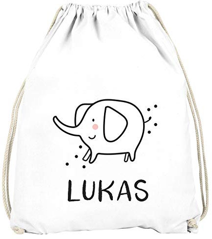 SpecialMe® Kinder Turnbeutel personalisiert mit Name Elefant lustige Zoo-Tiere Strichzeichung Namensaufdruck Elefant weiß Unisize