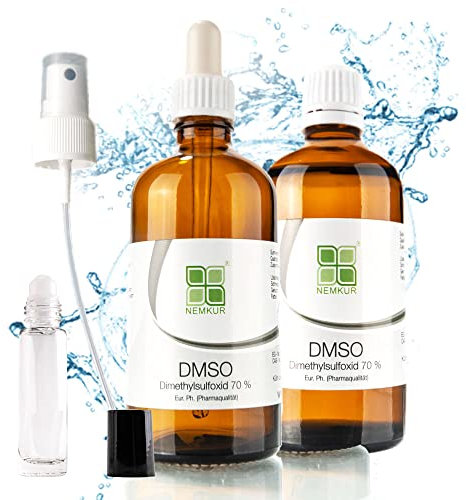 DMSO Spray - DMSO 70-2 x 100 ml - Dimethylsulfoxid 70% + Sprühsaufsatz + Pipette + Roll On - pharmazeutische Reinheit (Eur. Ph.) - in Deutschland hergestellt