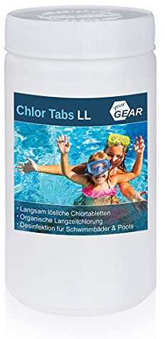 yourGEAR Chlor Tabs LL - 200g Chlortabletten, langsamlösliche Tabletten mit 92% Aktiv-Chlor zur Pool Desinfektion in 1kg oder 3 kg Gebinde zur Auswahl [1kg]