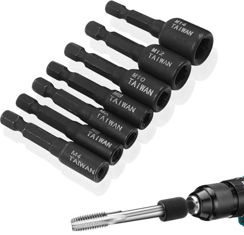 7Stk Gewindebohrer Adapter, M4-M14 1/4 Zoll,Sechskantschaft Maschinengewindebohrer Vierkant Treiber Adapter Für Bohrmaschine