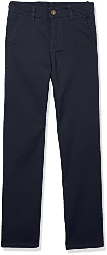 Izod Boys School Uniform Flat Front Twill Pants, Navy, 14 Husky