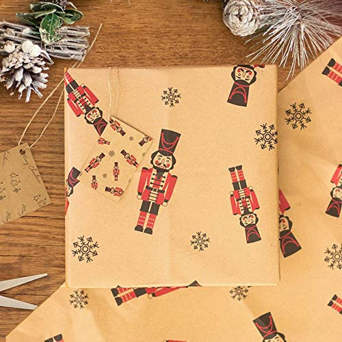 2 Nutcracker Sheets of Wrapping Paper with Gift Tags, Christmas Wrap Set, Childrens Traditional Nutcracker Gift Wrap Eco-Friendly