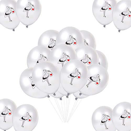 20 Stück Weißstorch Latexballons zur Geburt Baby Storch Jungen Mädchen für Hochzeit Willkommen Zuhause Baby Empfang Partei Dekoration