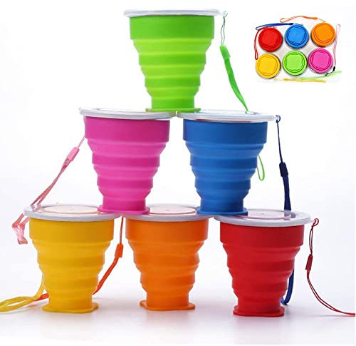 6 stück Faltbare Tasse Silikon Mehrfarbig Faltbarer Reisebecher mit Deckel Multifunktion Klappbecher für Picknick Camping Wandern Reisen