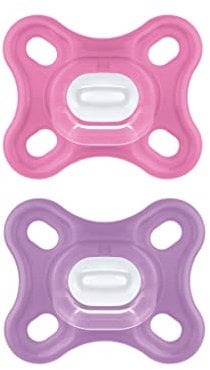 MAM COMFORT Beruhigungssauger 0-3 Monate (2er Set) MAM Schnuller 0-3 Monate aus 100% Silikon mit einzigartigem Design, 2er Set, weich und leicht mit Sterilisator-Schnullerhalter, Rosa/Violett