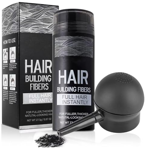 Hair Building Fibers for Thinning Hair with Spray Applicator Pump Nozzle - Natural & Undetectable,Instantly Thicker Fuller Hair Conceals Hair Loss 30 Sec,4 Shades for Men & Women,27.5g (Black)