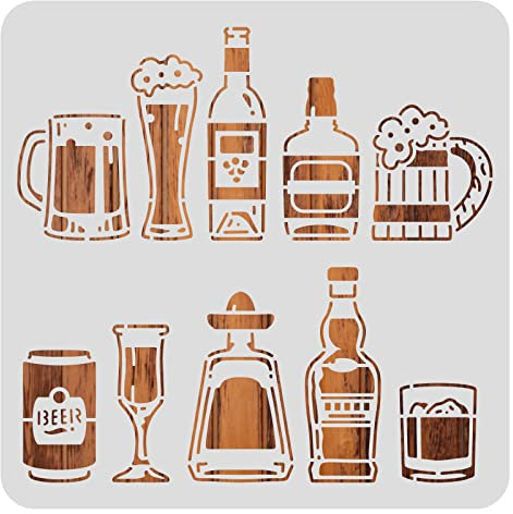 BENECREAT Oktoberfest Zeichnung Malschablonen, 30x30cm Große Plastikschablonen Mit Biermotiv Für Tagebuch, Sammelalbum, DIY Handwerk, Wandbodendekoration