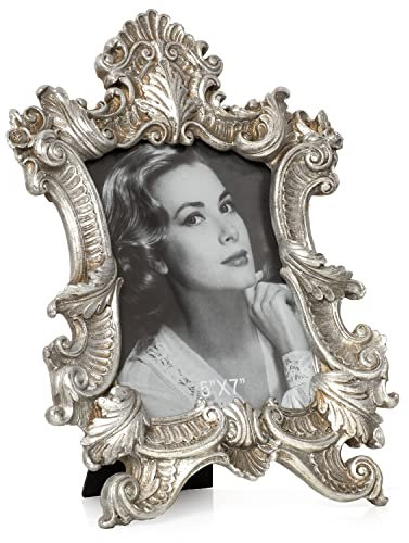 Moritz Bilderrahmen 13x18 cm Barock Silber Florales Muster Antik Stand Rahmen aus Polyresin Nostalgie Frame Foto Rahmen Abstrakt