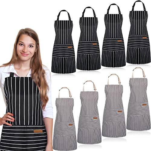JaGely 8 Stück Küchenschürzen Verstellbare Latzschürzen Kochschürze Küchenschürze mit Taschen für Damen und Herren, Koch, Küche, BBQ, Garten, Backen, Wie auf den Bildern gezeigt.