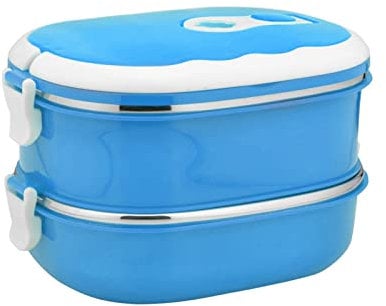 WMLBK Thermal Bento Lunch Box with Stainless Steel Insulation, Food Container Leak Proof For Kids Adult Student Children, Storage Work School Office Picnic (Blue 2 layer) (UP0218)