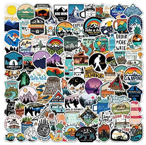 100 Stück Outdoor Stickers, Vsco Camping Aufkleber, Camping Abenteuer Wasserdicht Vinyl Stickers für Laptop Koffer Motorrad Skateboard Auto Gepäck