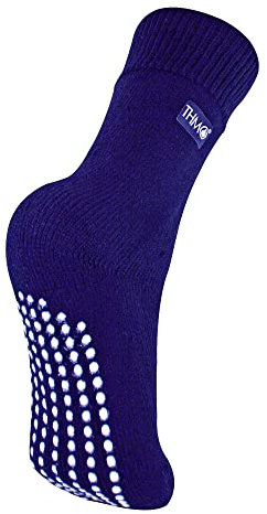 THMO Kids Indoor Slipper Socks with Grippers Thick & Warm Comfort Loose Top Non Slip Thermal Socks (4-5, Navy)