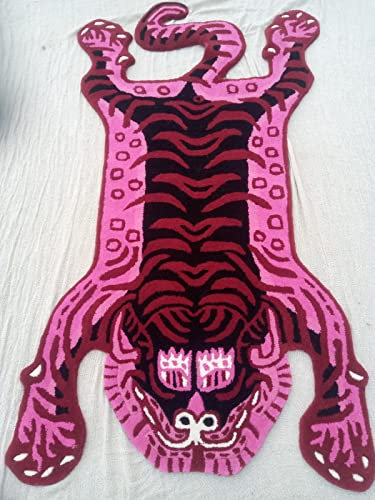 AFTAB Collection Teppich mit tibetischem Tiger-Druck, Heimdekoration, Wandbehang für Wohnzimmer, Schlafzimmer, rutschfester Teppich von AFTAB Collection (Rosa und Rot, 5 x 7,6 cm) (RP001)