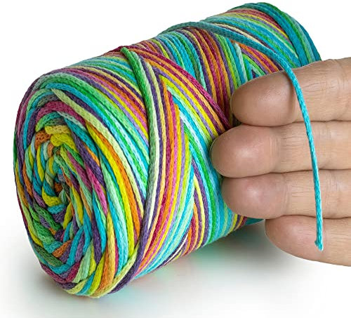 MeriWoolArt® Makramee Garn 2 mm x 250 m Baumwollkordel, recyceltes weiches Baumwollgarn für das Stricken von Pflanzenhängern, Schmuckherstellung, Häkeltaschen (19 Unicorn, 2mm)