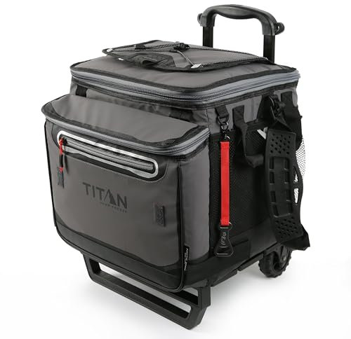 Titan by Arctic Zone Deep Freeze 60 (50+10) - Enfriador plegable con ruedas y carrito todo terreno, color gris piel de tiburón